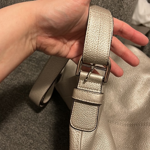 Coach Silver Metallic Pebbled Leather Shoulder Duffel Bag - Picture 5 of 10